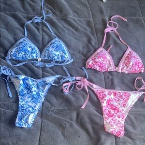 SHEIN Blue & Pink Paisley Triangle Bikini Set